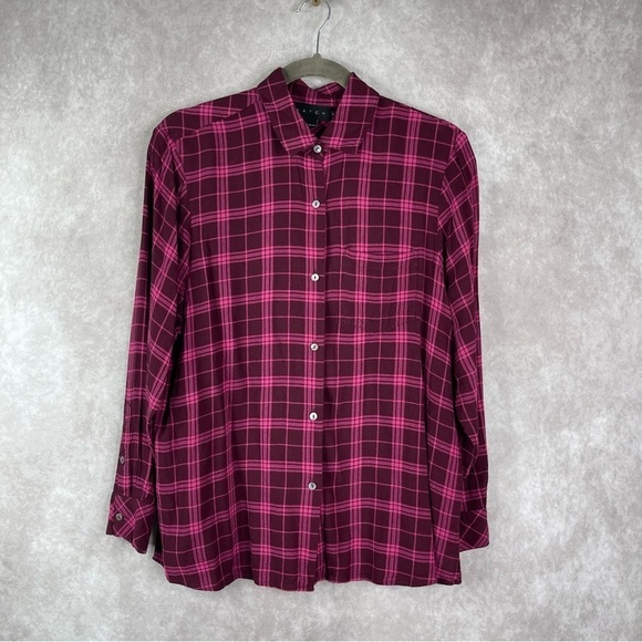 HATCH Maternity Plaid Button Down Boyfriend Shirt In Port Carmine Women's 0/XS - Picture 1 of 6